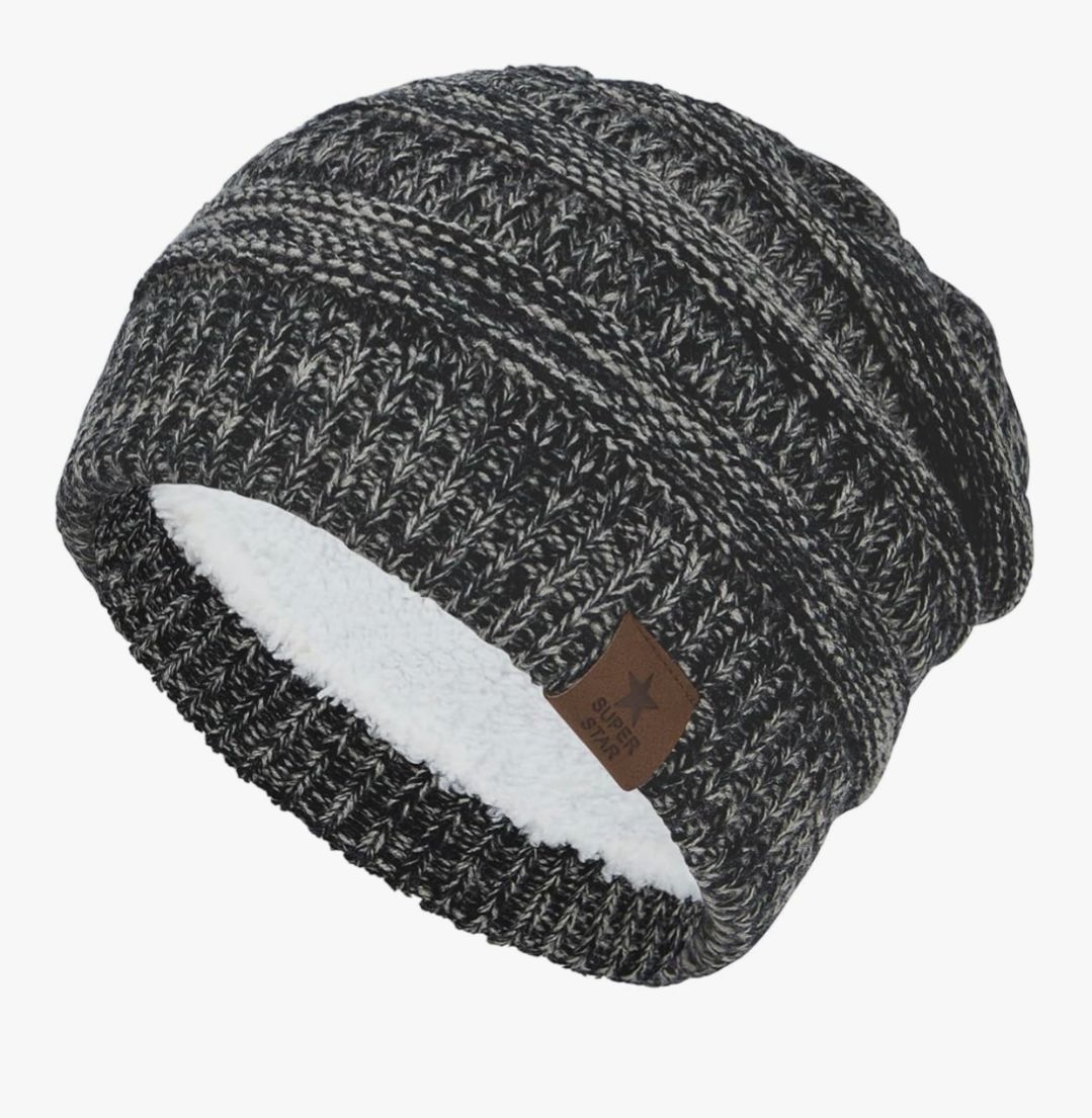 Women's Fleece Lined Beanie Winter Hat - Black/ Gray
