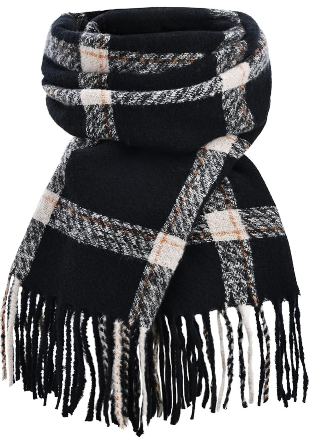 Plaid Scarf: Black Gray Tan