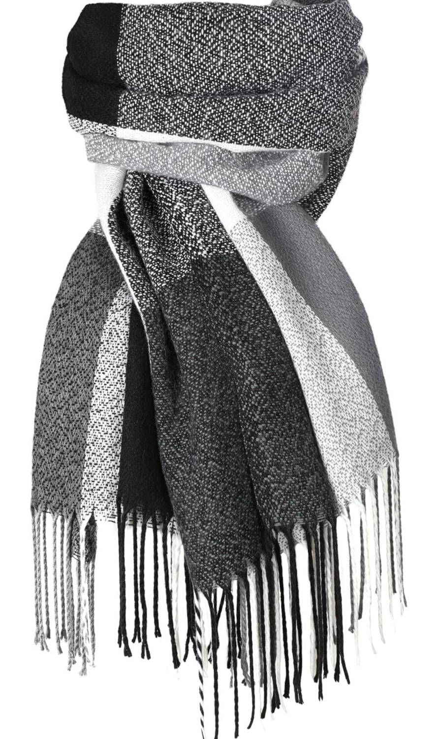 Plaid Scarf: Black Gray White