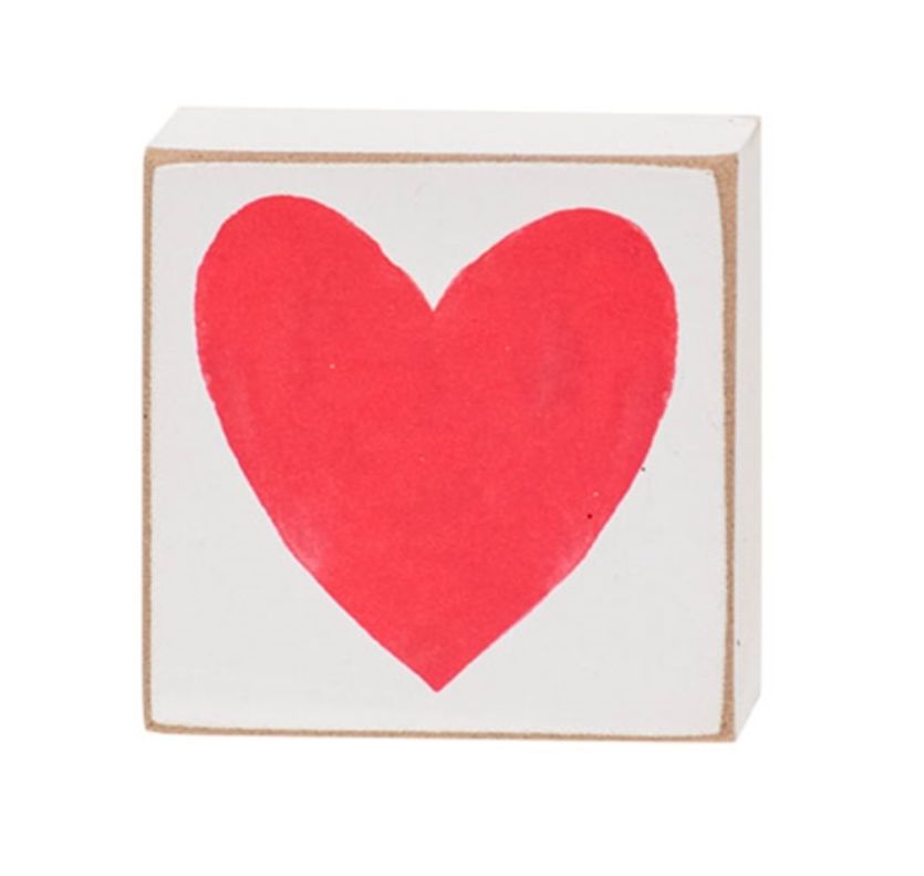 Watercolor Valentine Heart Shelf Sitter Decor - Red