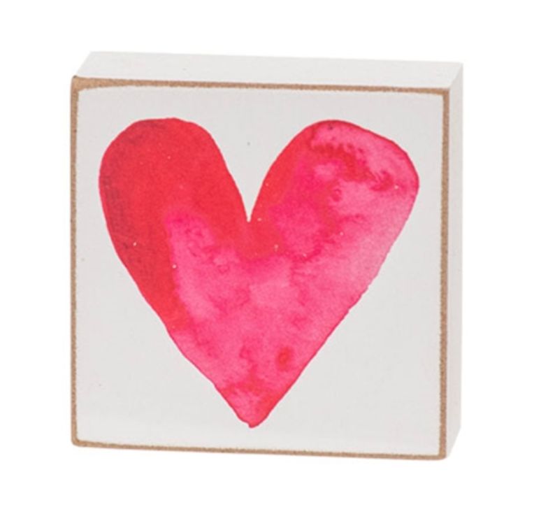 Watercolor Valentine Heart Shelf Sitter Decor - Red &amp; White