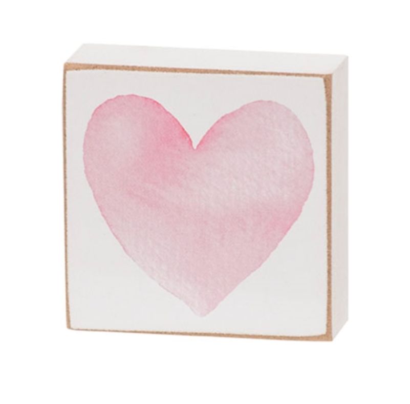 Watercolor Valentine Heart Shelf Sitter Decor - Pink
