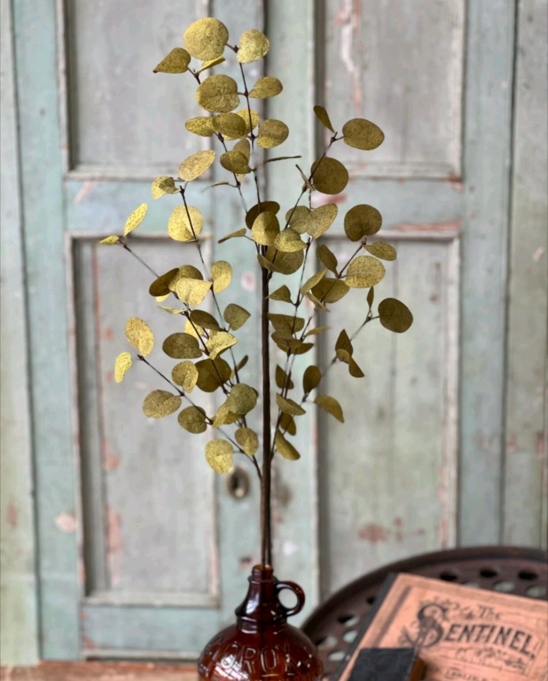 34" Dark Green Penny Leaf Floral Pick Decor