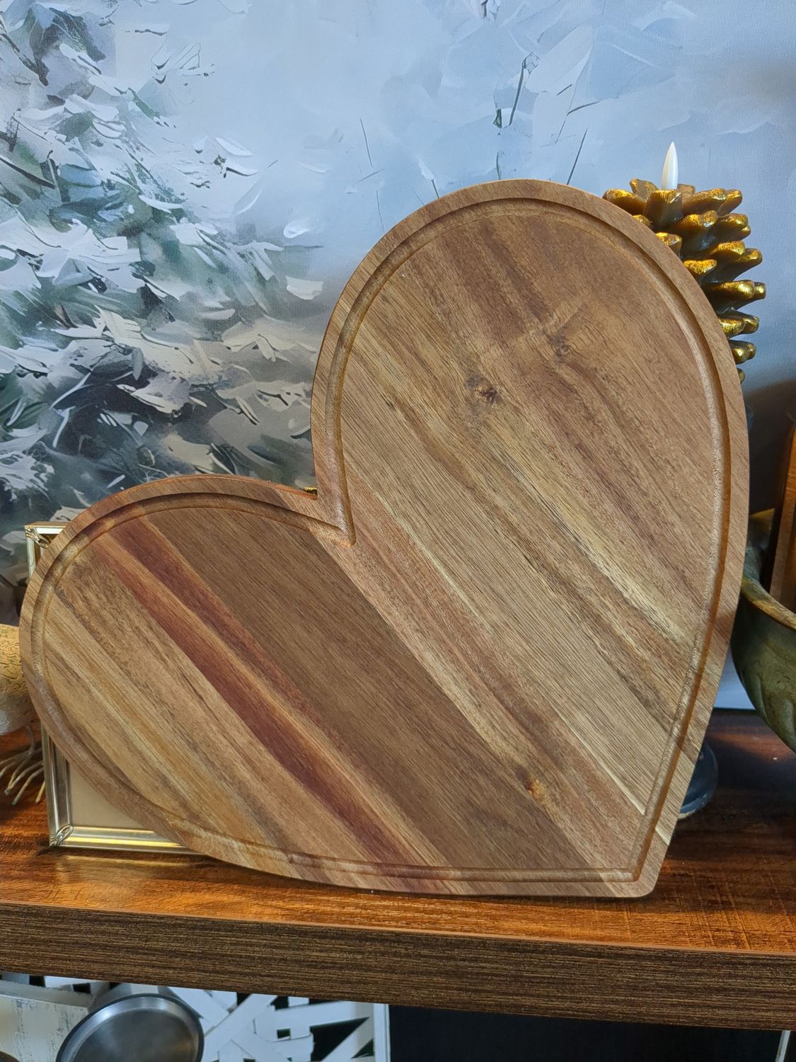 15" Wooden Decorative Heart Cutting Board Tray Decor