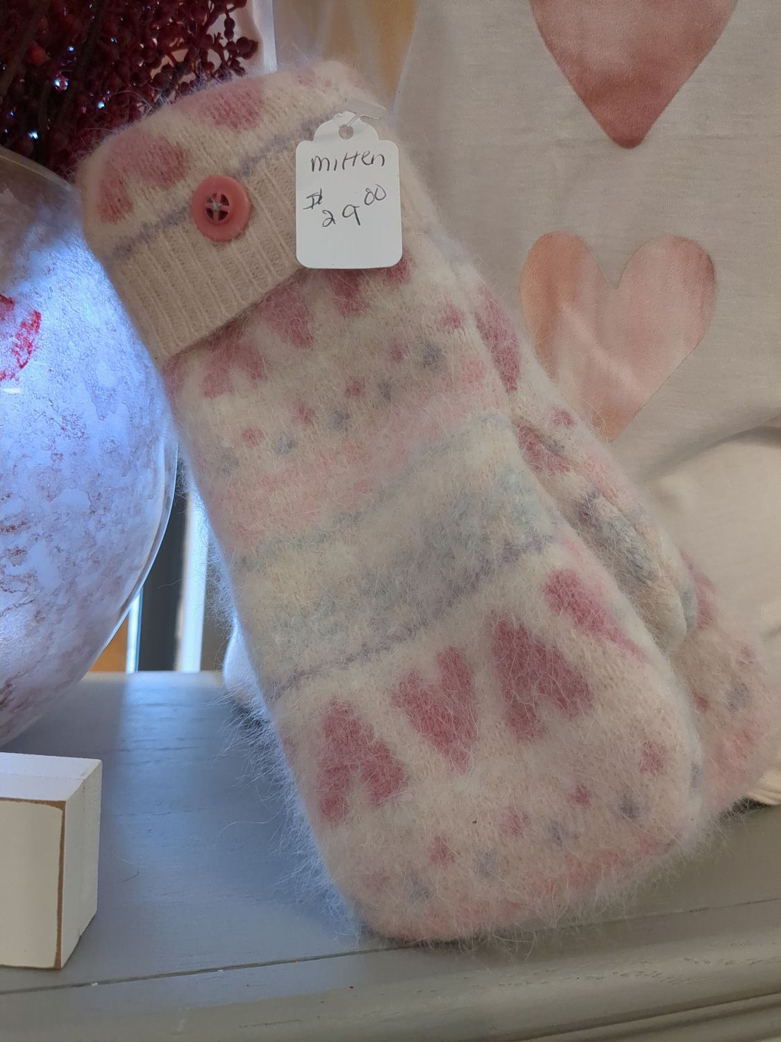 Women's Valentine Heart Mittens Pink