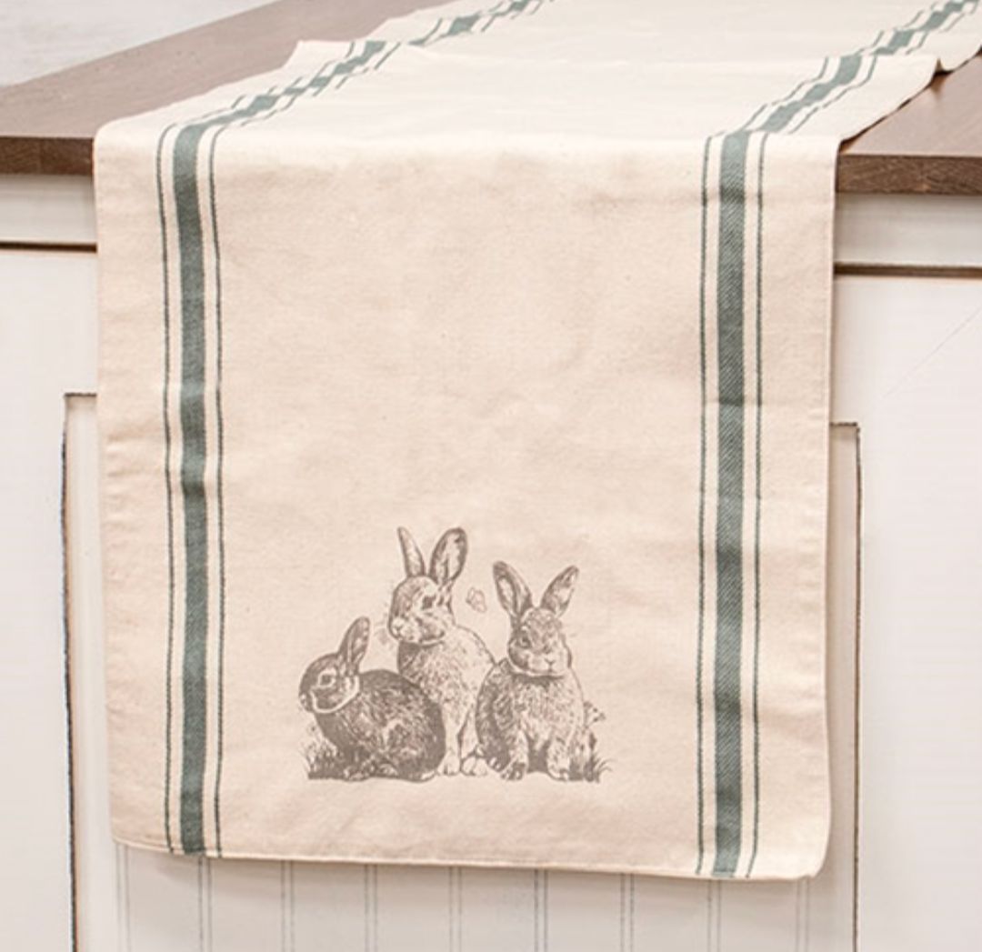 Baby Bunny Trio Slate Feed Sack Stripe Runner