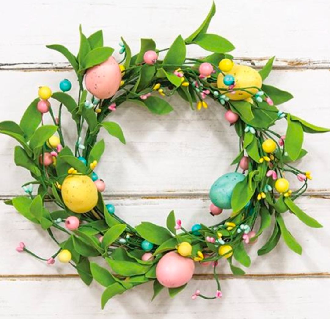 6" Easter Eggs &amp; Herb Leaves Candle Ring Wreath Decor