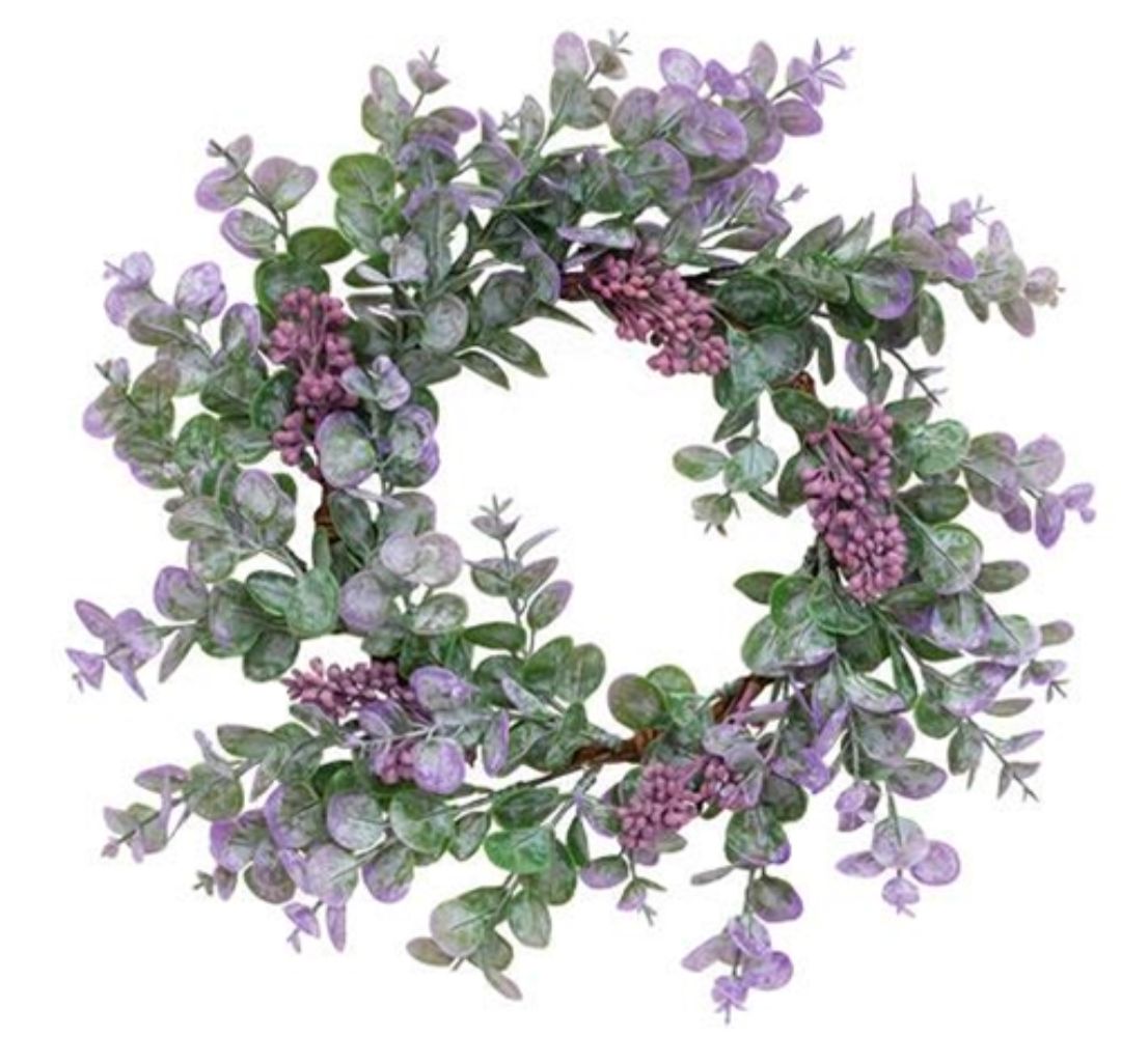 6-1/2" Lavender Eucalyptus with Seeds Candle Ring Wreath Decor