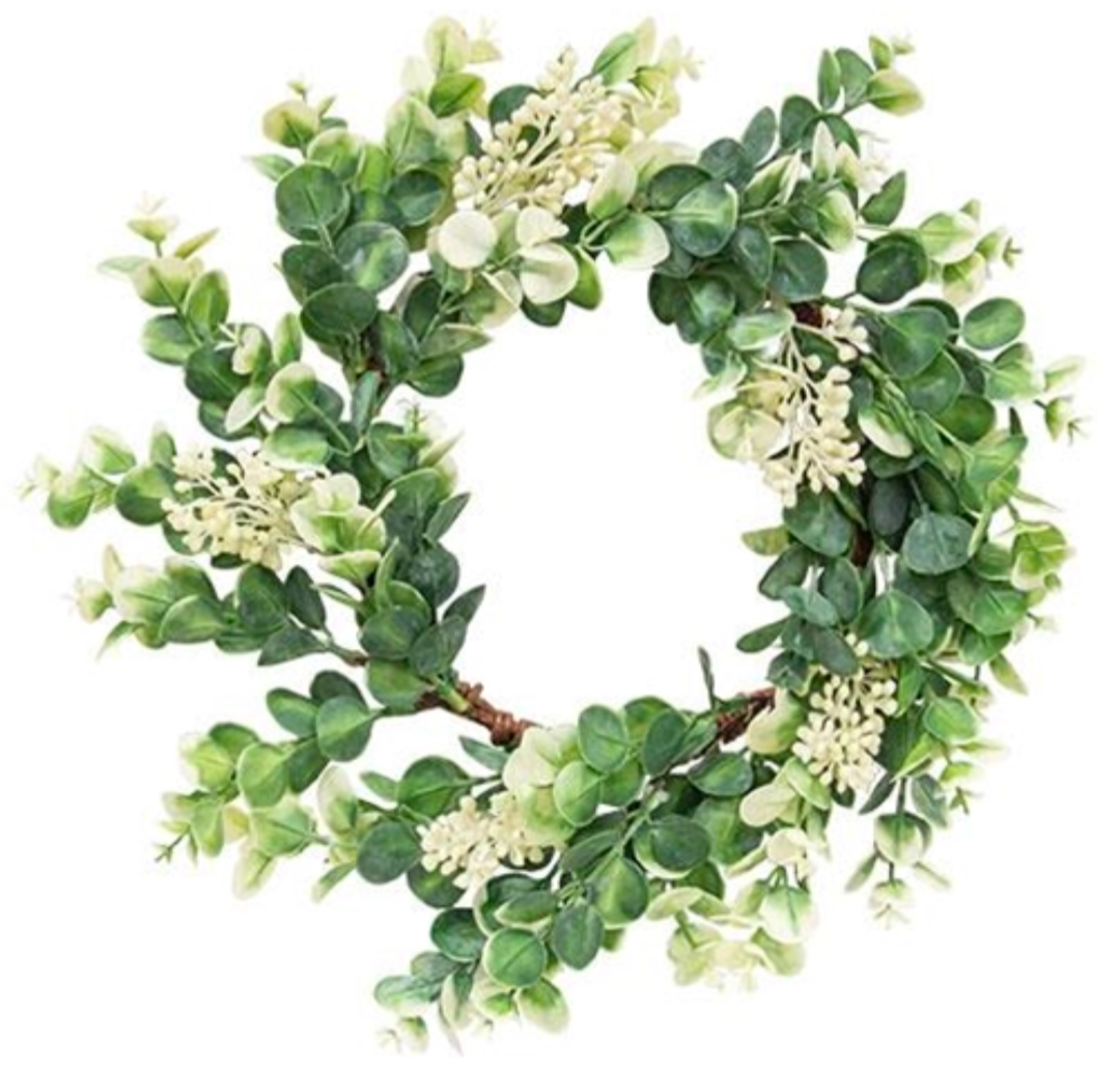 6-1/2" Seeded Baby Eucalyptus Candle Ring Wreath Decor
