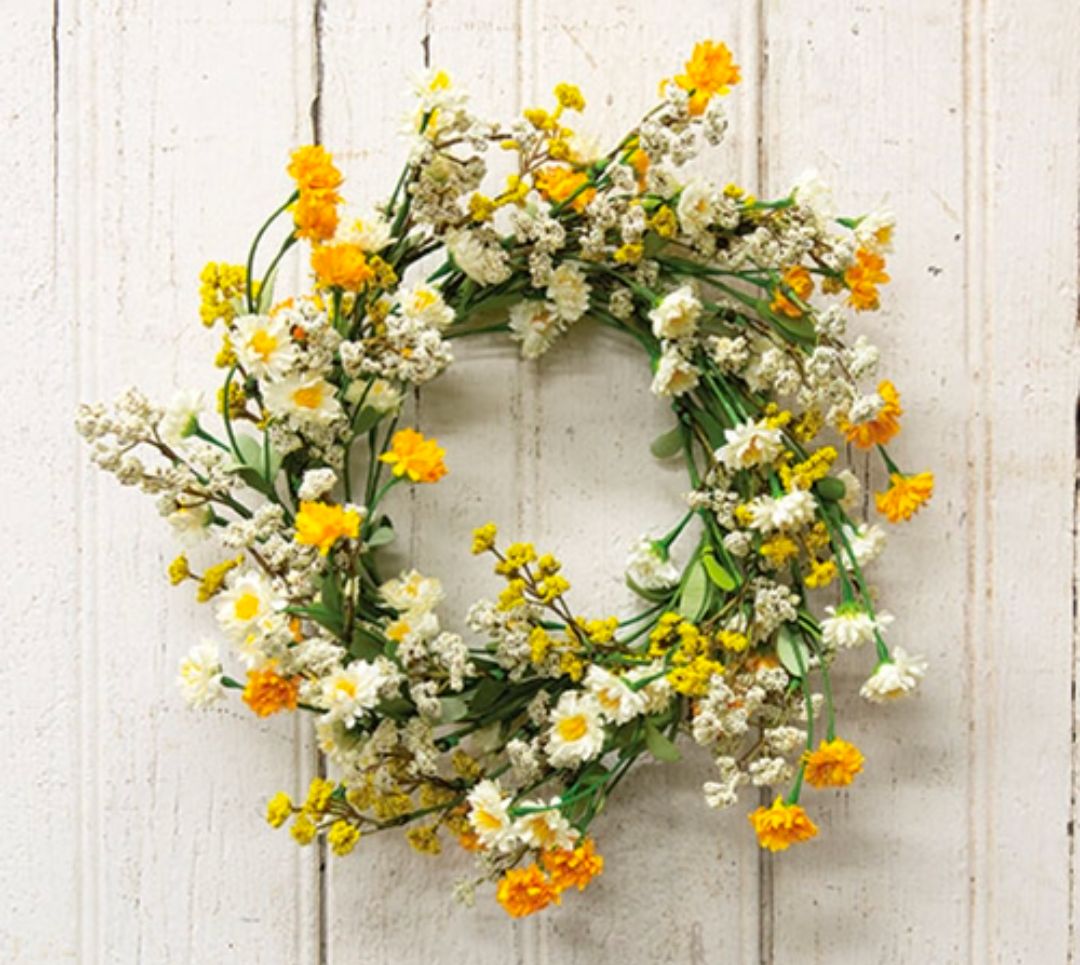 6-1/2" Sunny Buds &amp; Astilbe Candle Ring Wreath Decor