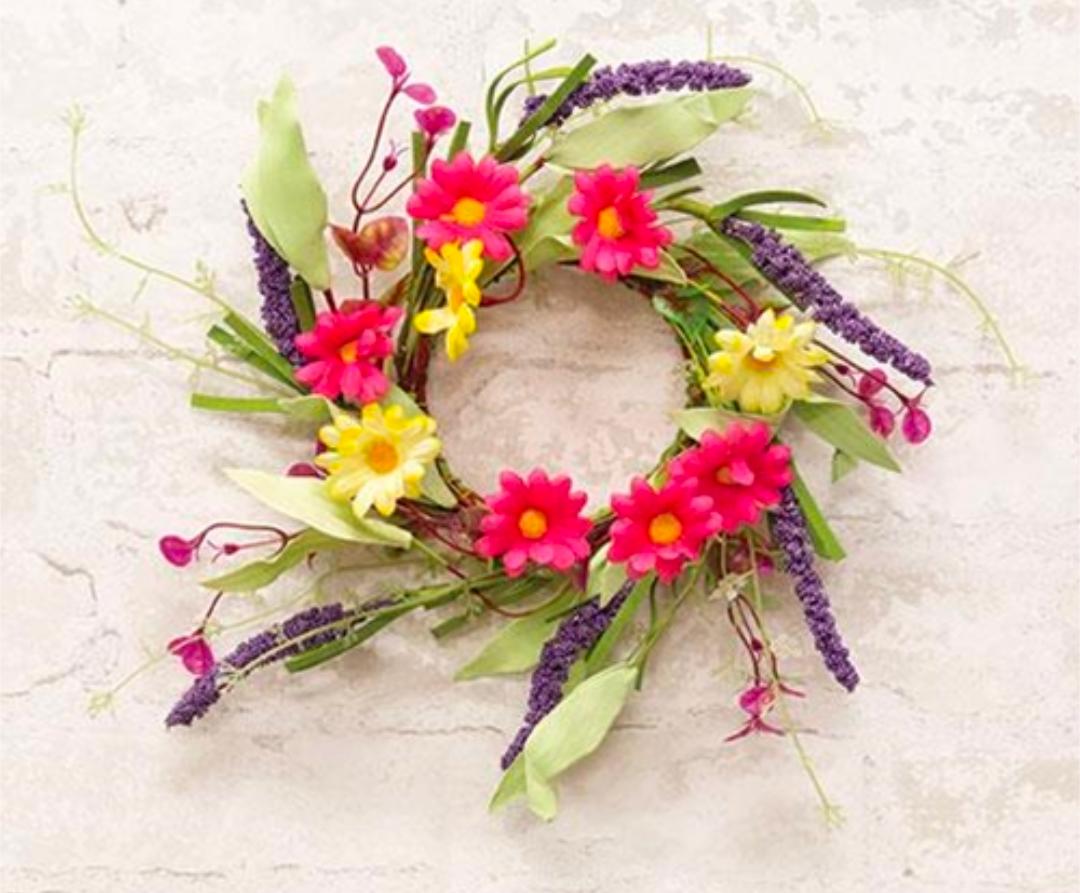 3-1/2" Spring Mix Daisy Candle Ring Wreath Decor