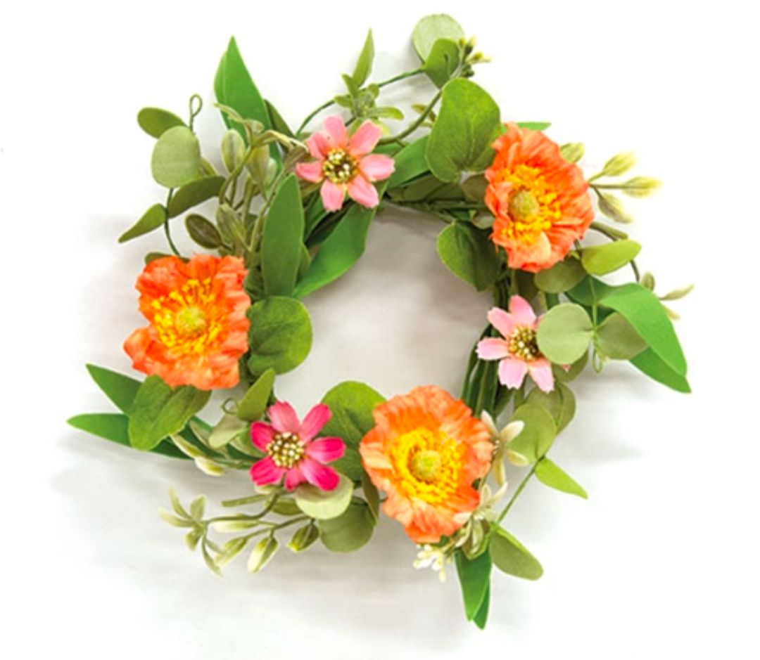 3-1/2" Peach Poppy &amp; Wildflower Candle Ring
