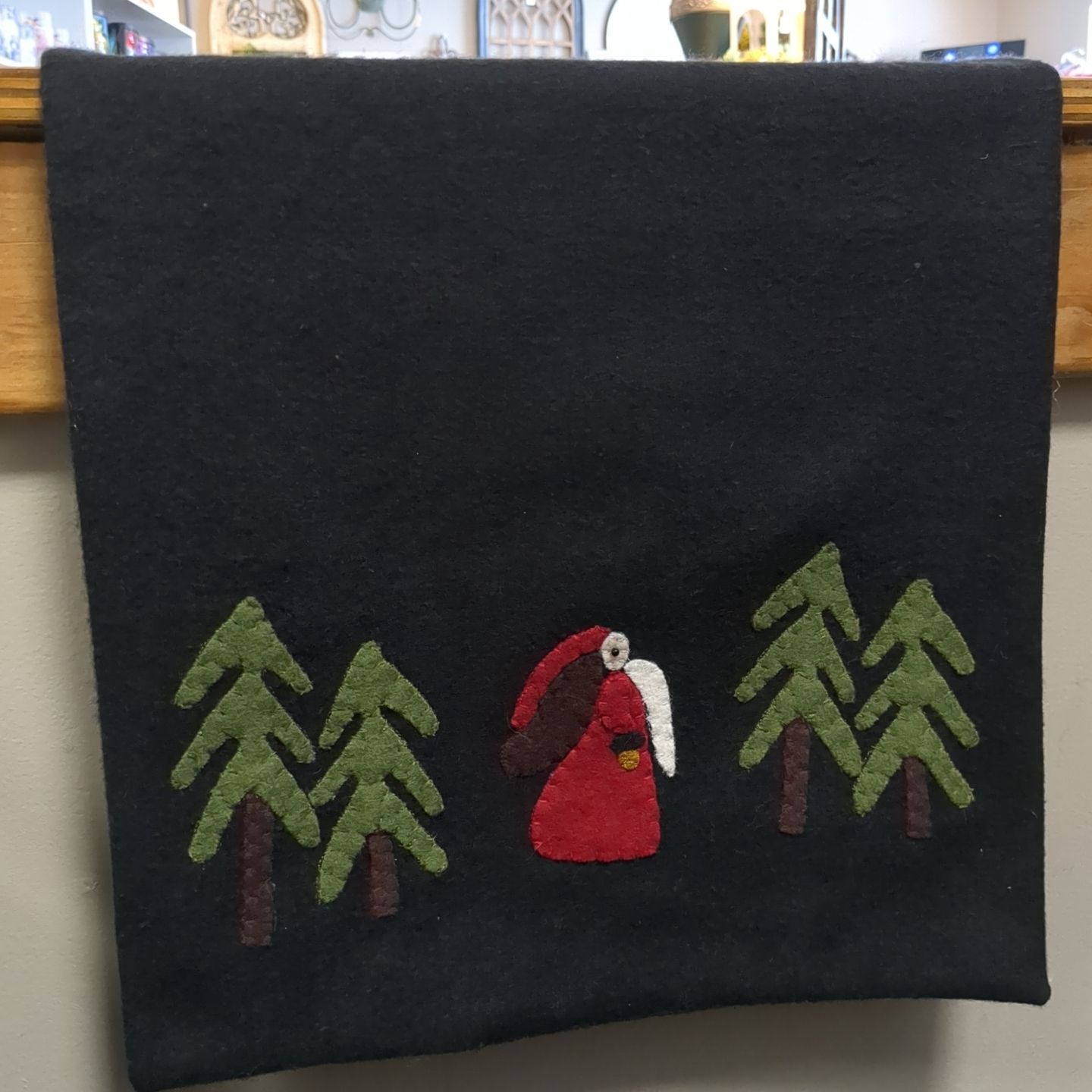 Primitive Country Christmas Santa Table Runner Wool Felt Applique By Raghu