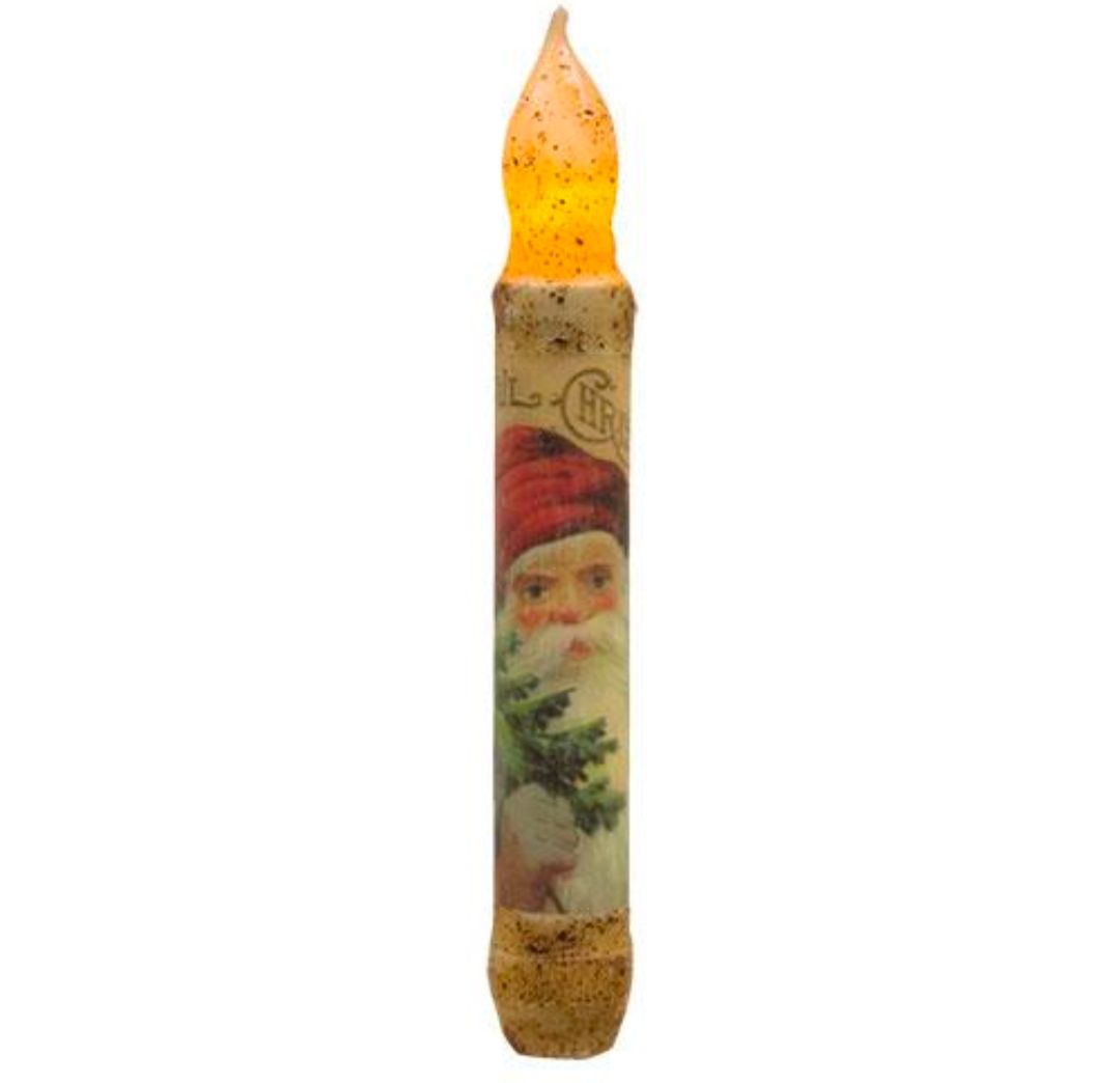6" Burnt Ivory Joyful Santa Timer Taper Candle