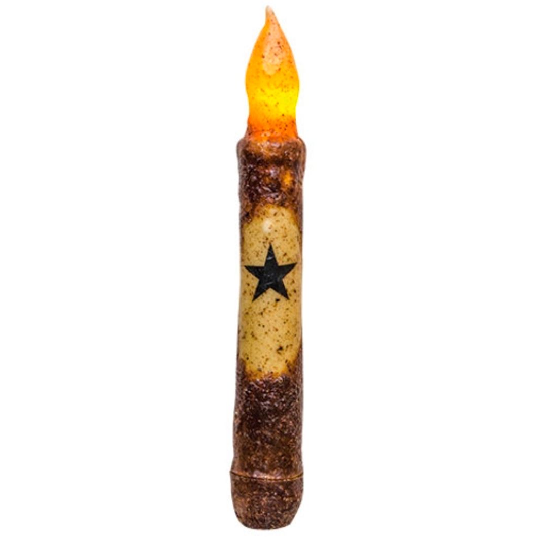 6" Burnt Mustard Star Timer Taper Candle