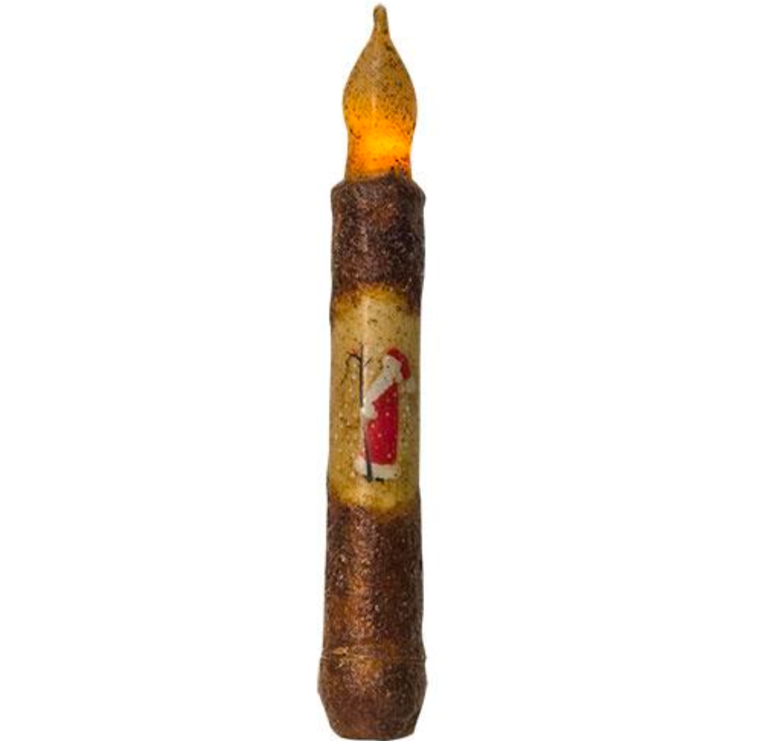 6" Burnt Mustard Santa Timer Taper Candle