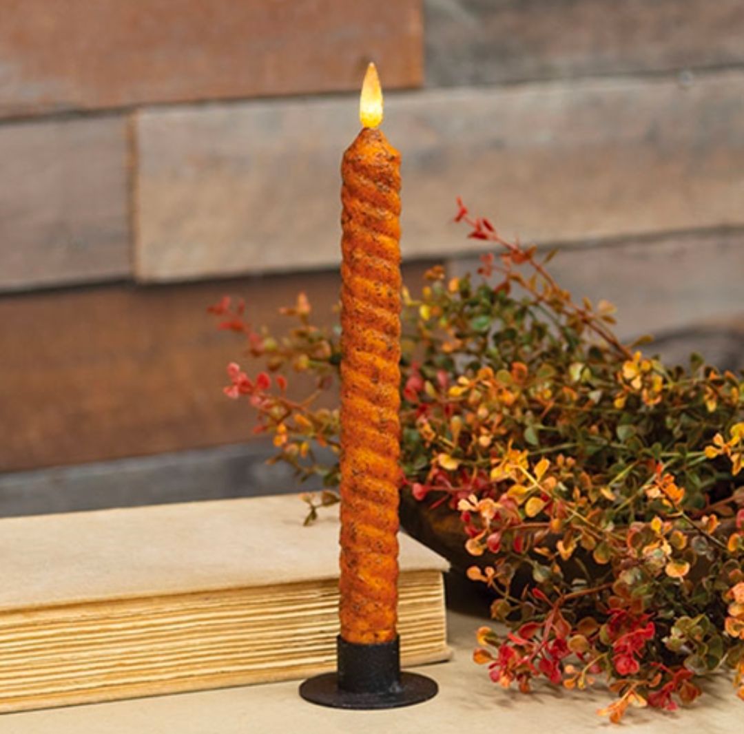 9" Pumpkin Spice Vintage Twist Flicker Flame Timer Taper Candle