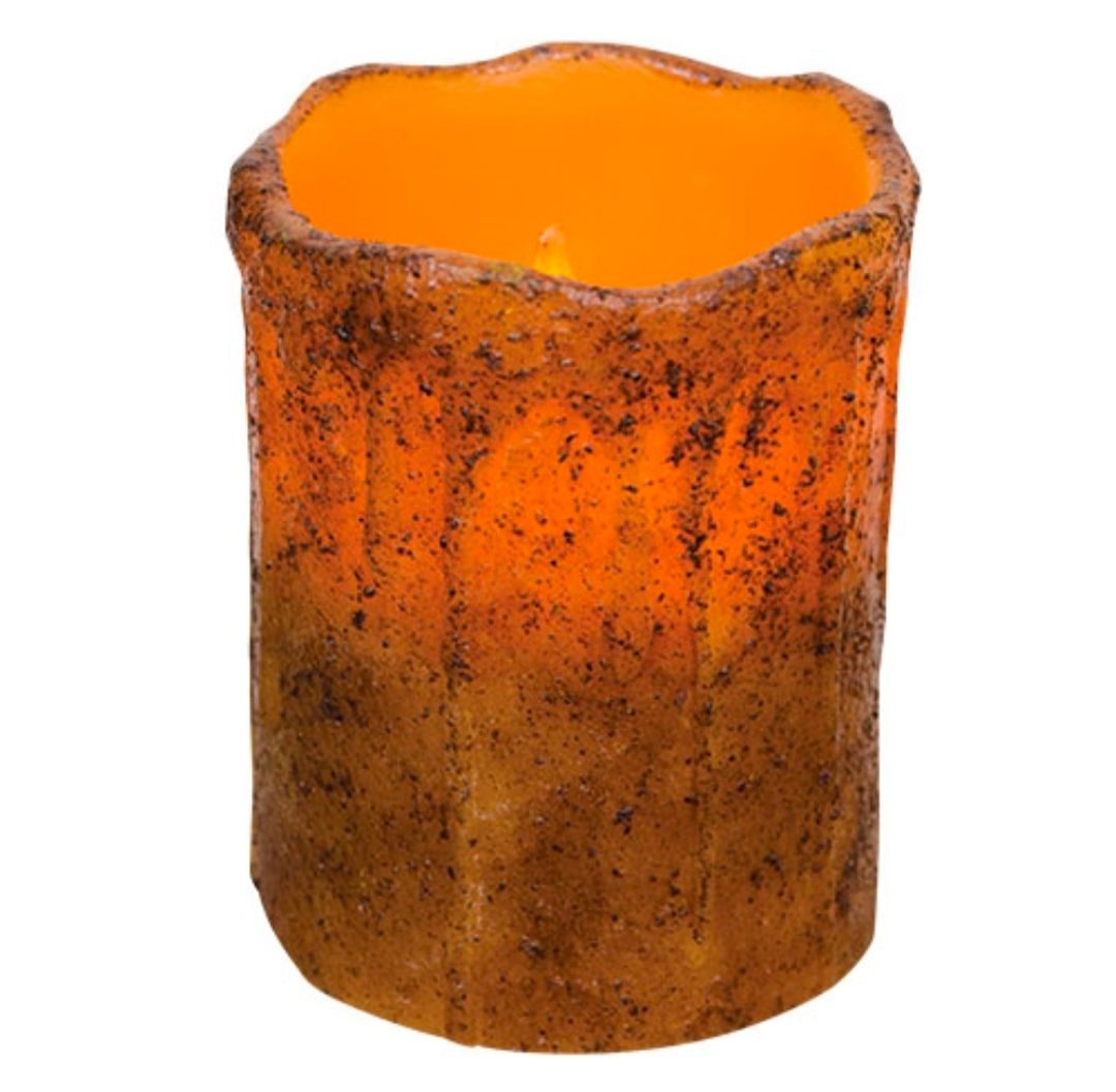 4" Burnt Mustard Drip Timer Pillar Candle