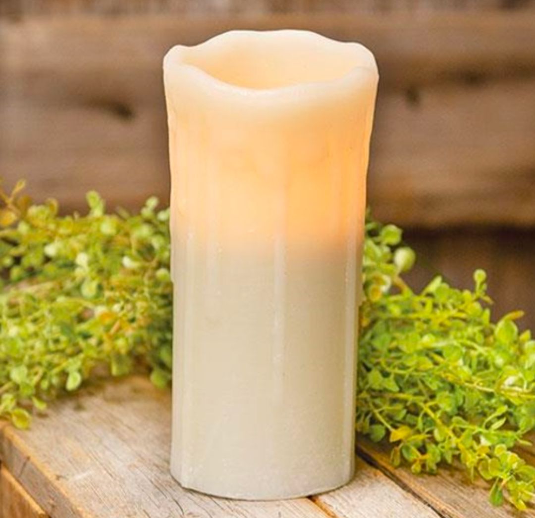 7" White Dripped Timer Pillar Candle