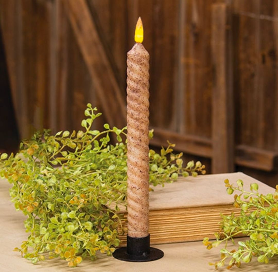 9" Grungy Vintage Twist Flicker Flame Timer Taper Candle