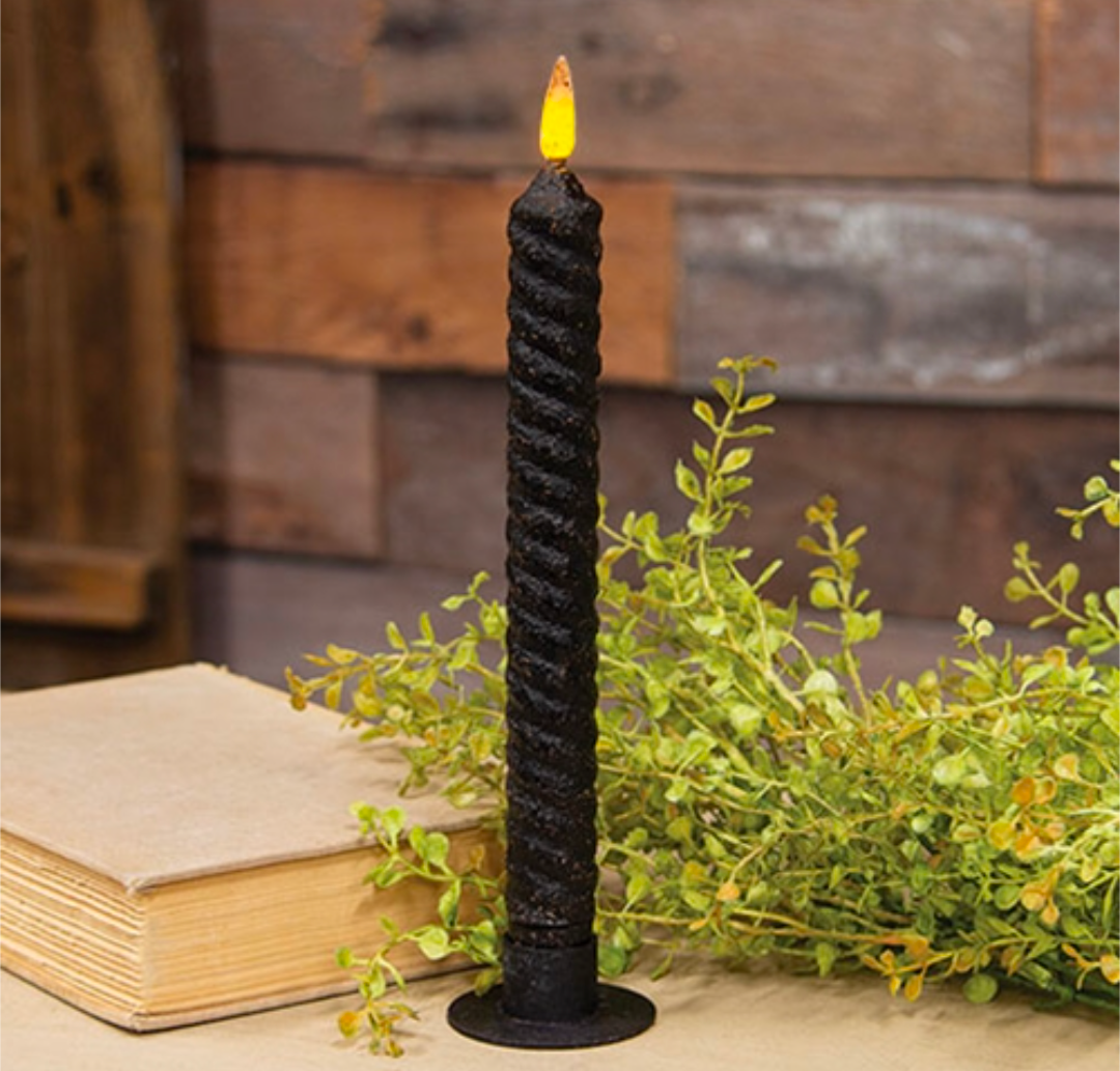 9" Black Vintage Twist Flicker Flame Timer Taper Candle