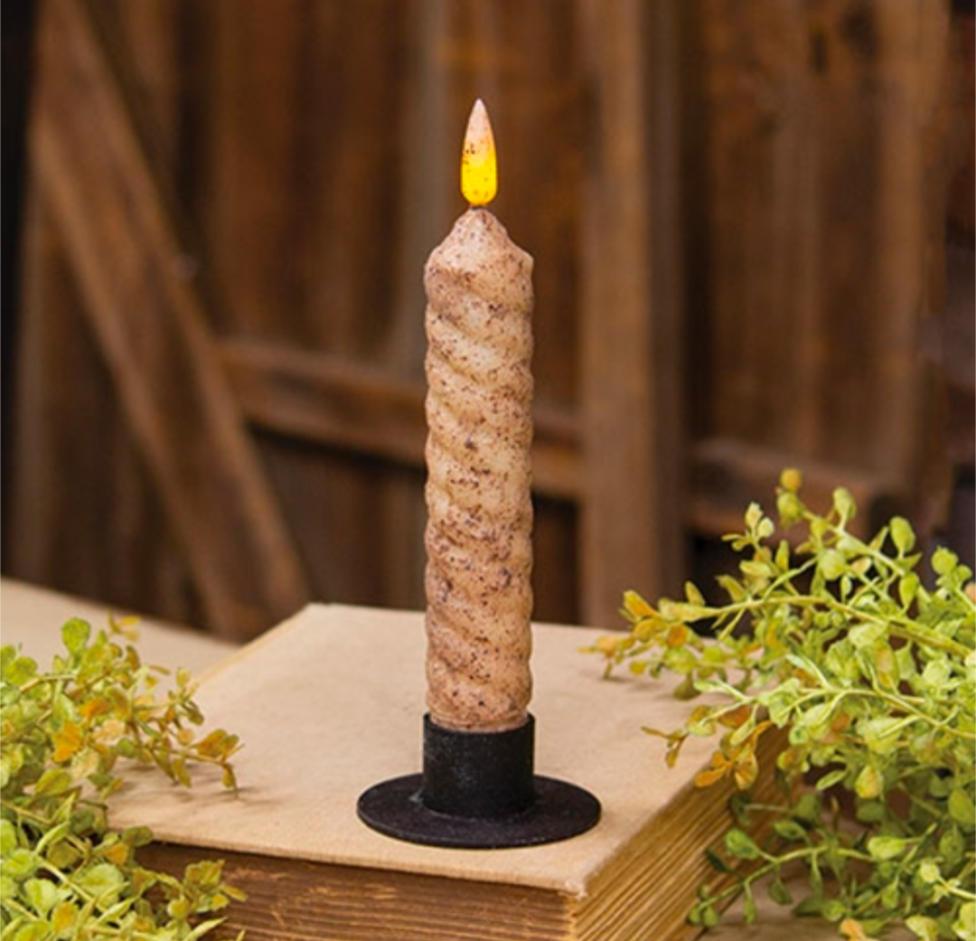 6" Grungy Vintage Twist Flicker Flame Timer Taper Candle