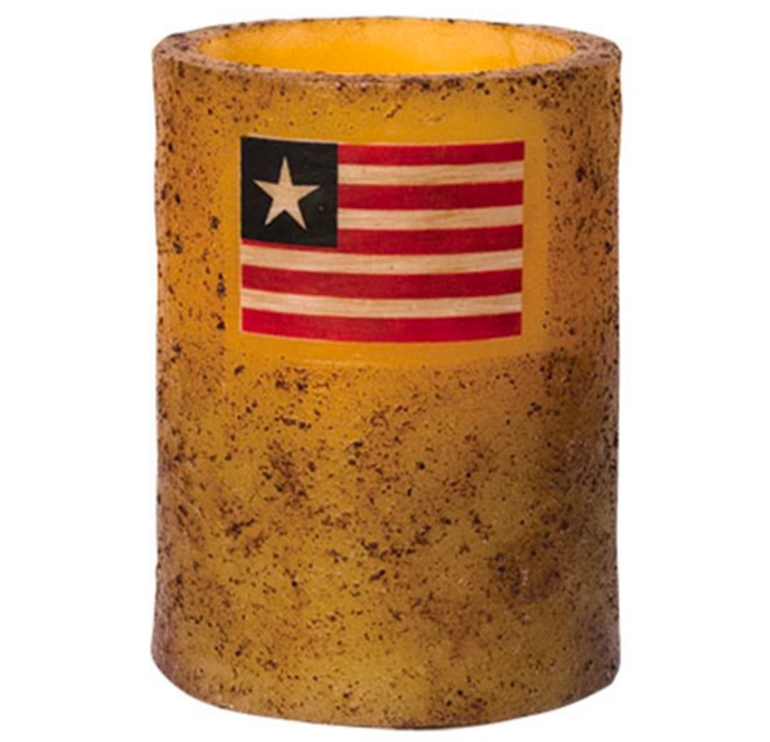 3" Burnt Ivory Flag Timer Pillar Candle