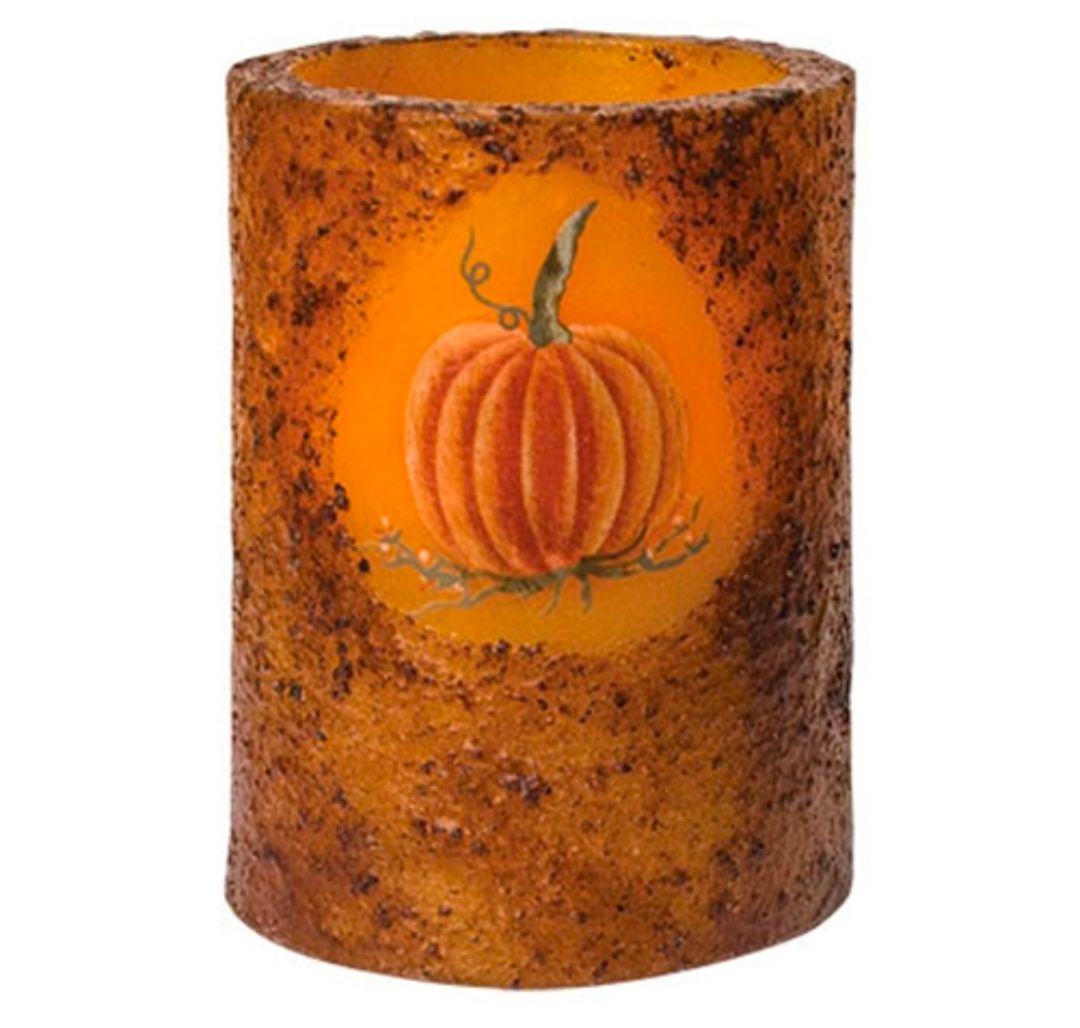 4" Burnt Mustard Pumpkin Timer Pillar Candle