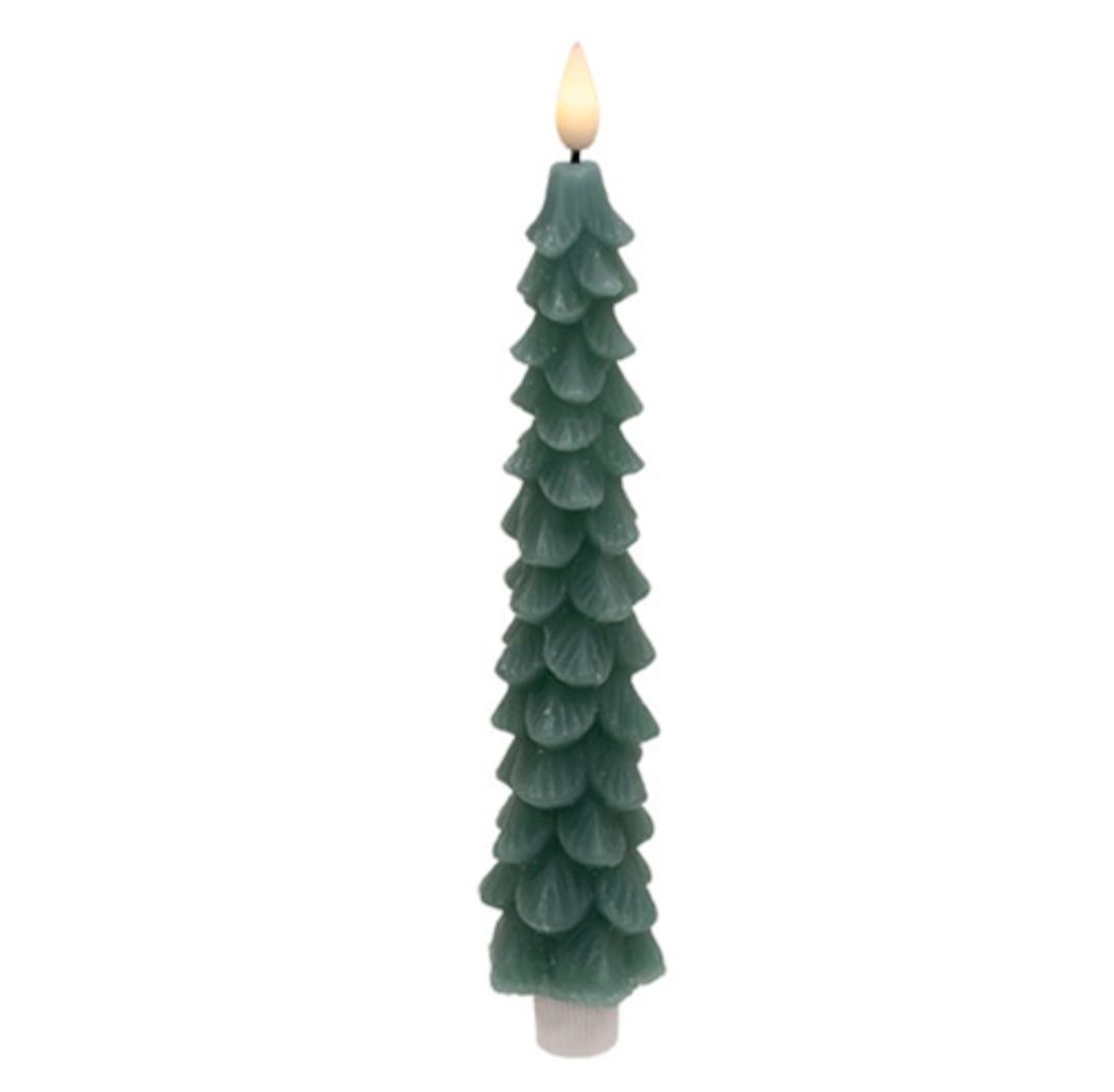 9" Green Christmas Tree LED Timer Taper Candle