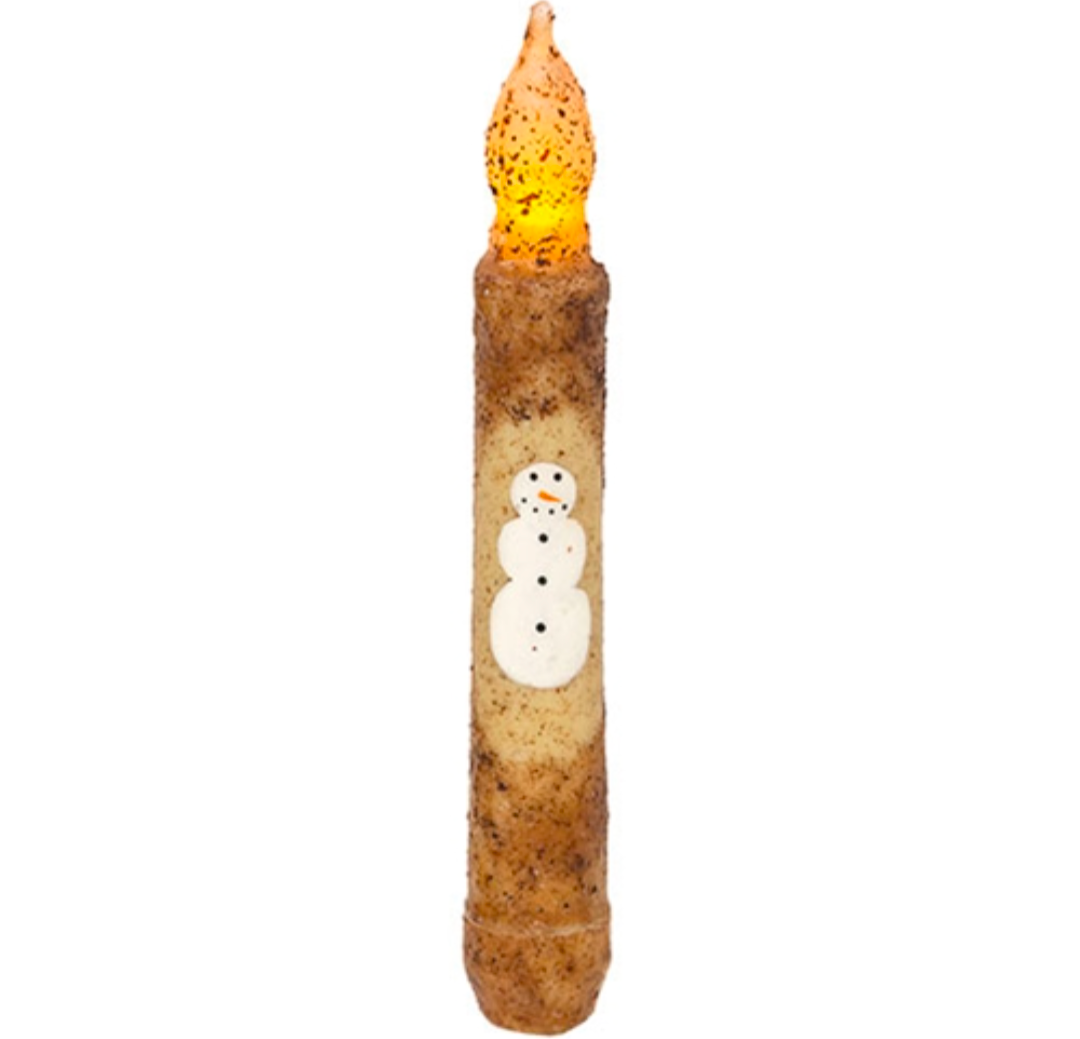 6" Grungy Smiling Snowman Timer Taper Candle