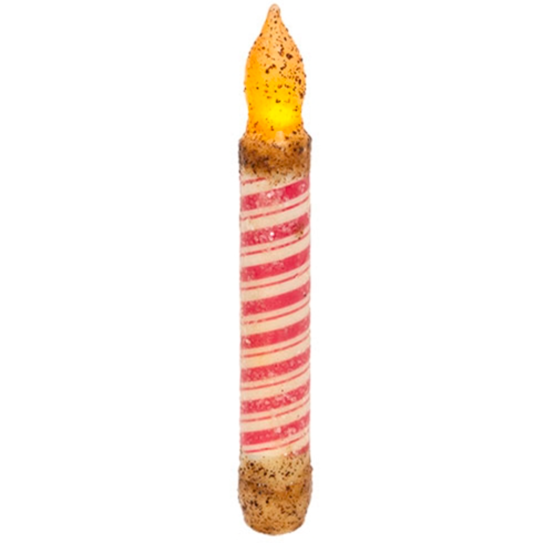 6" Grungy Glitter Candy Cane Stripe Timer Taper Candle