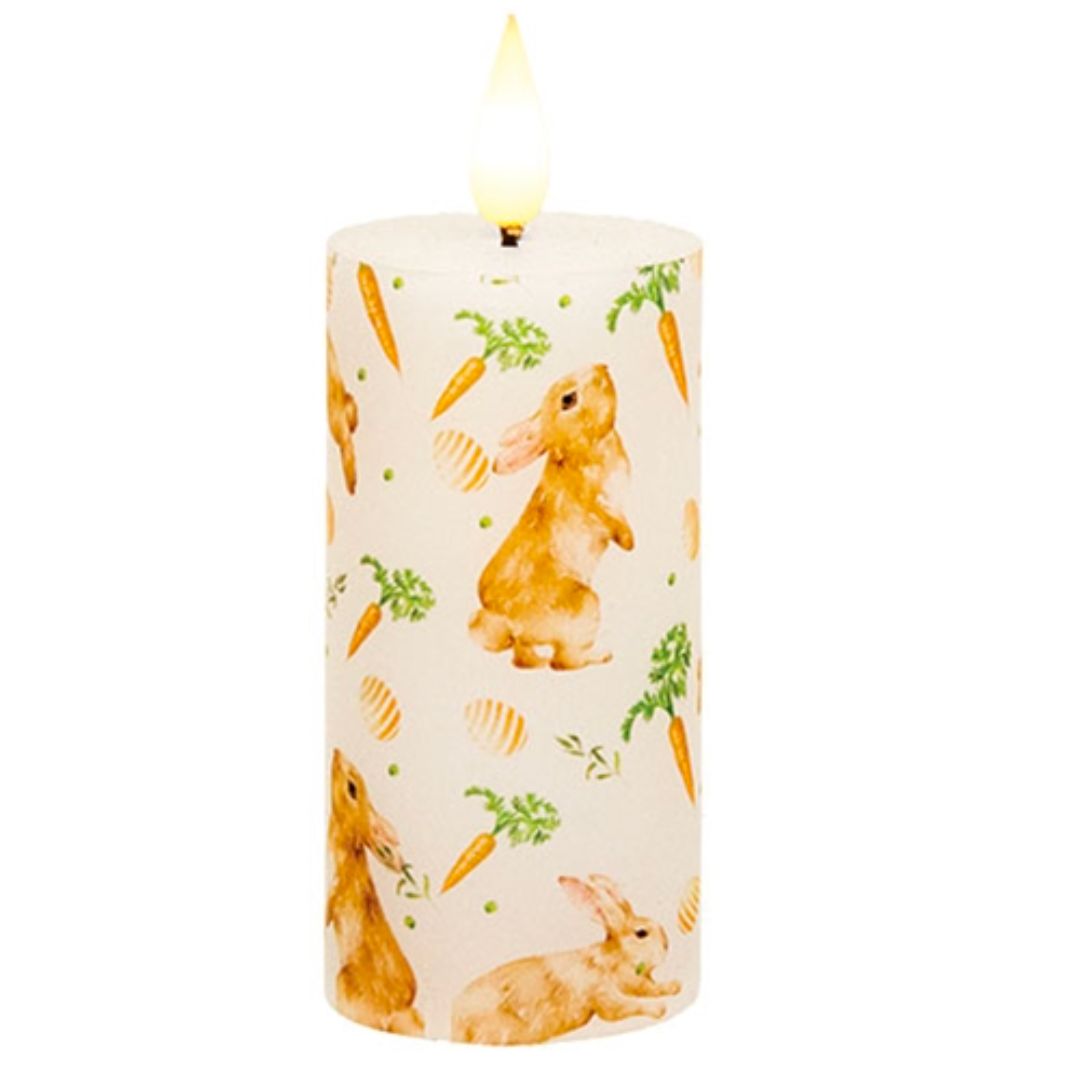 4" White Carrot Top LED Timer Pillar Candle
