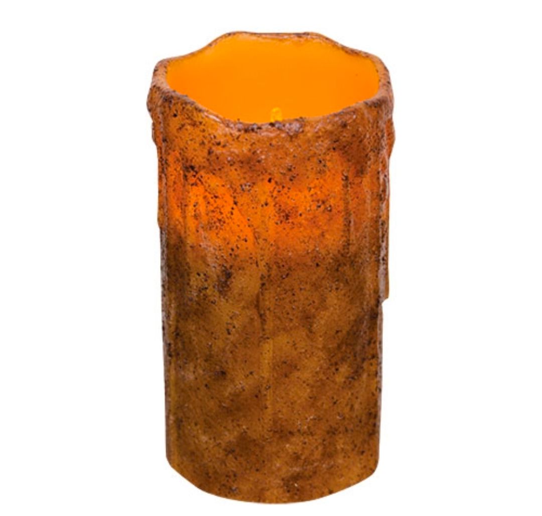 6" Burnt Mustard Drip Timer Pillar Candle