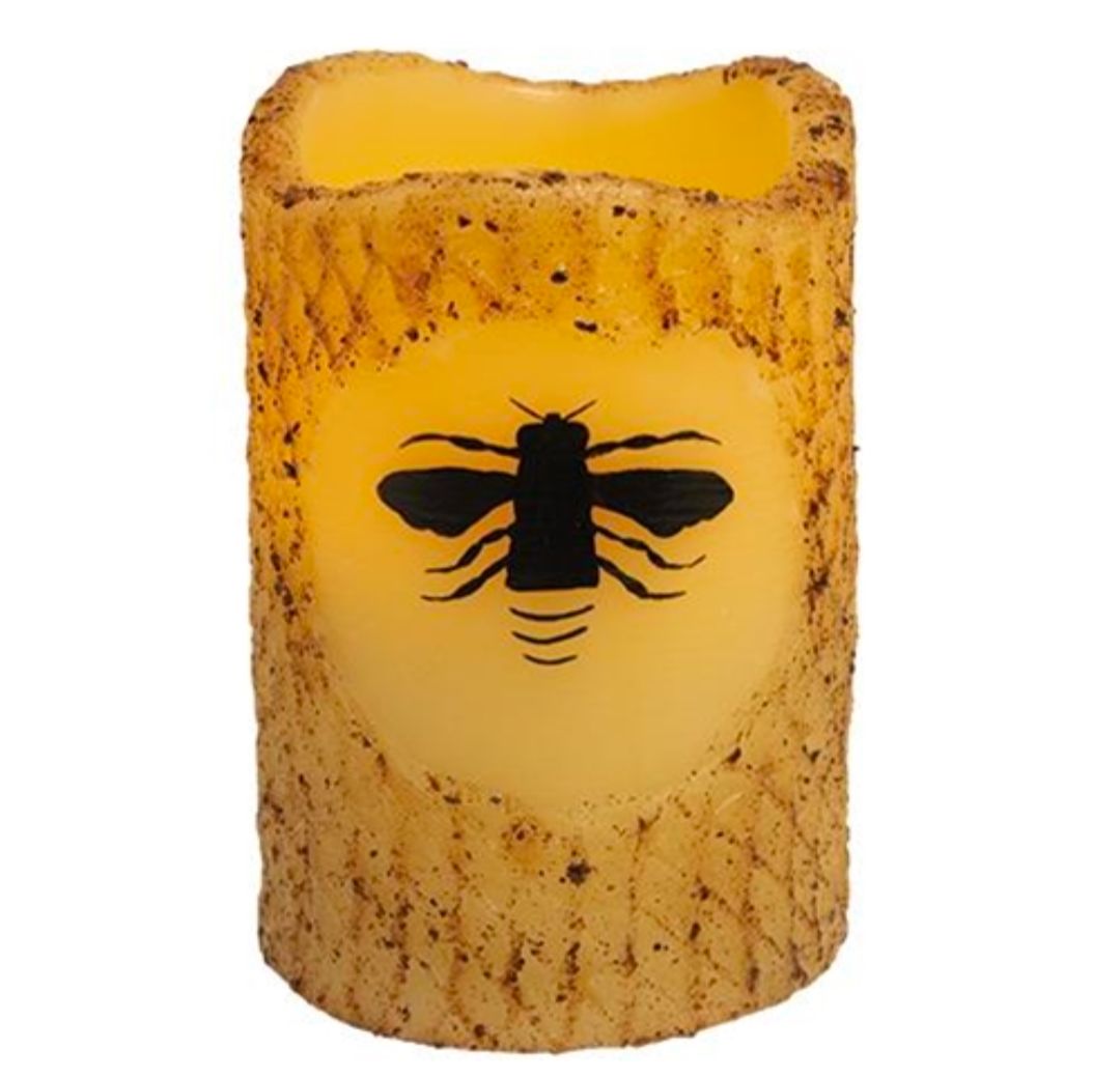 4-1/2" Bumble Bee Burnt Ivory Timer Pillar Candle