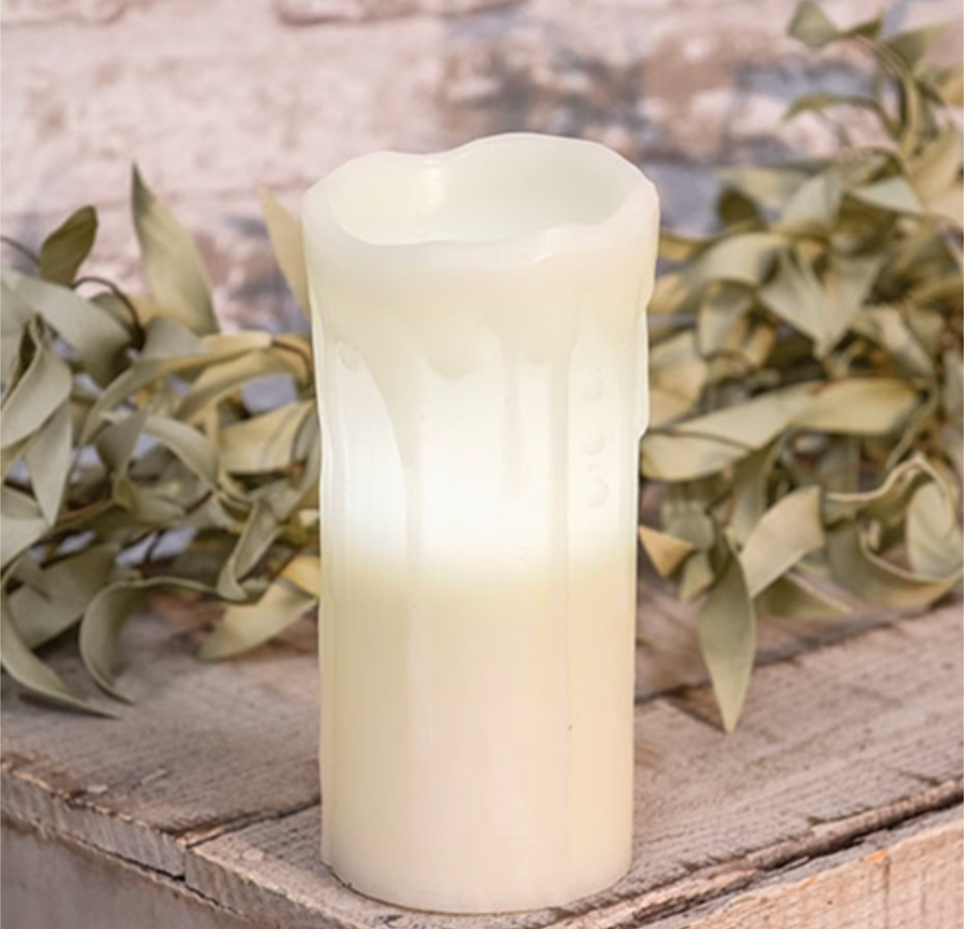 7" White Drip Pillar Candle