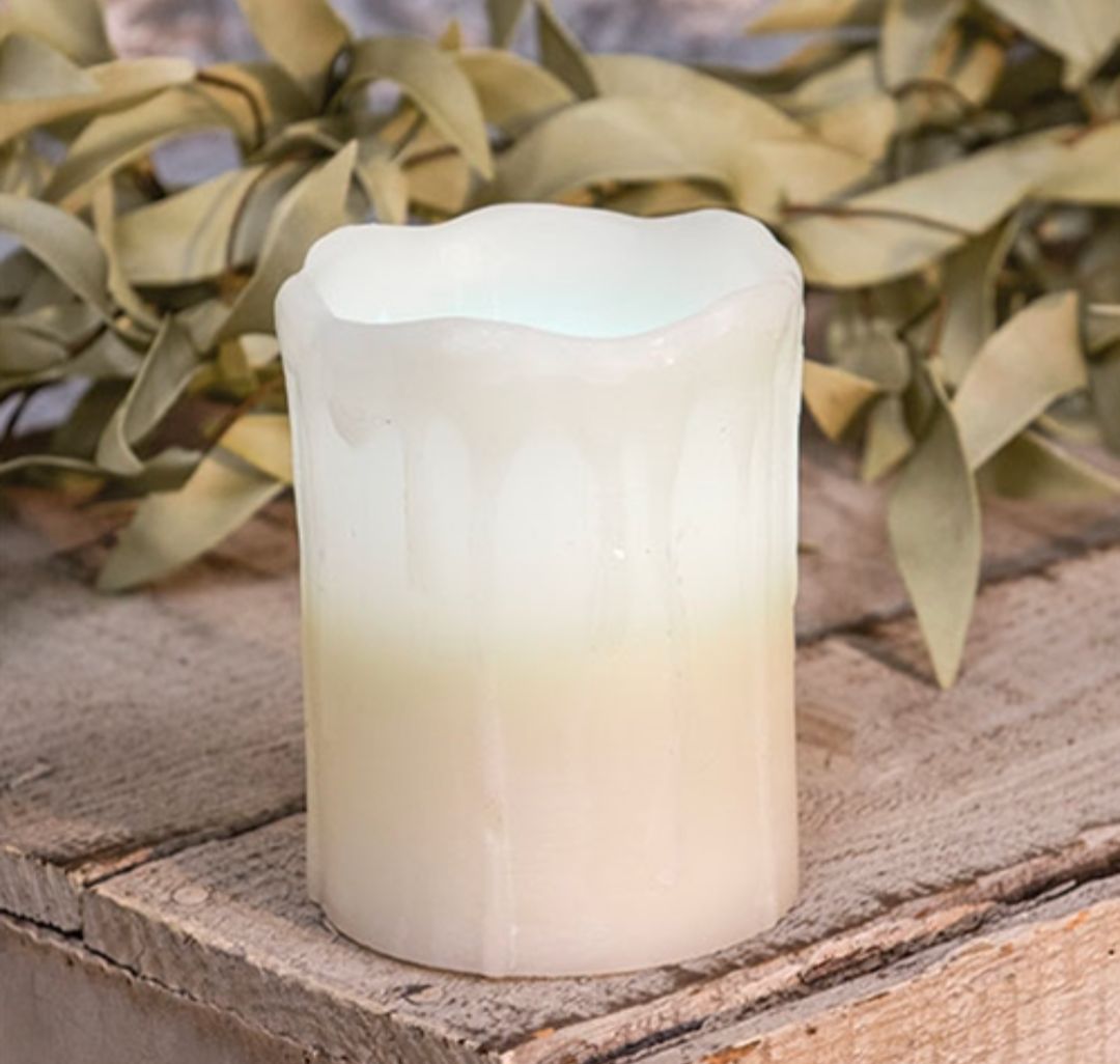 4" White Drip Pillar Candle