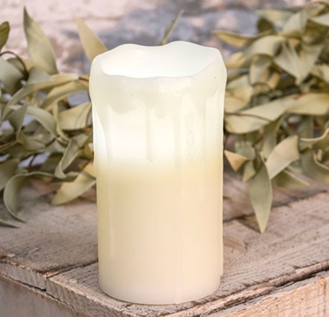 6" White Drip Pillar Candle