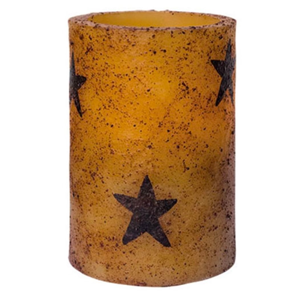 4" Burnt Ivory Star Timer Pillar Candle