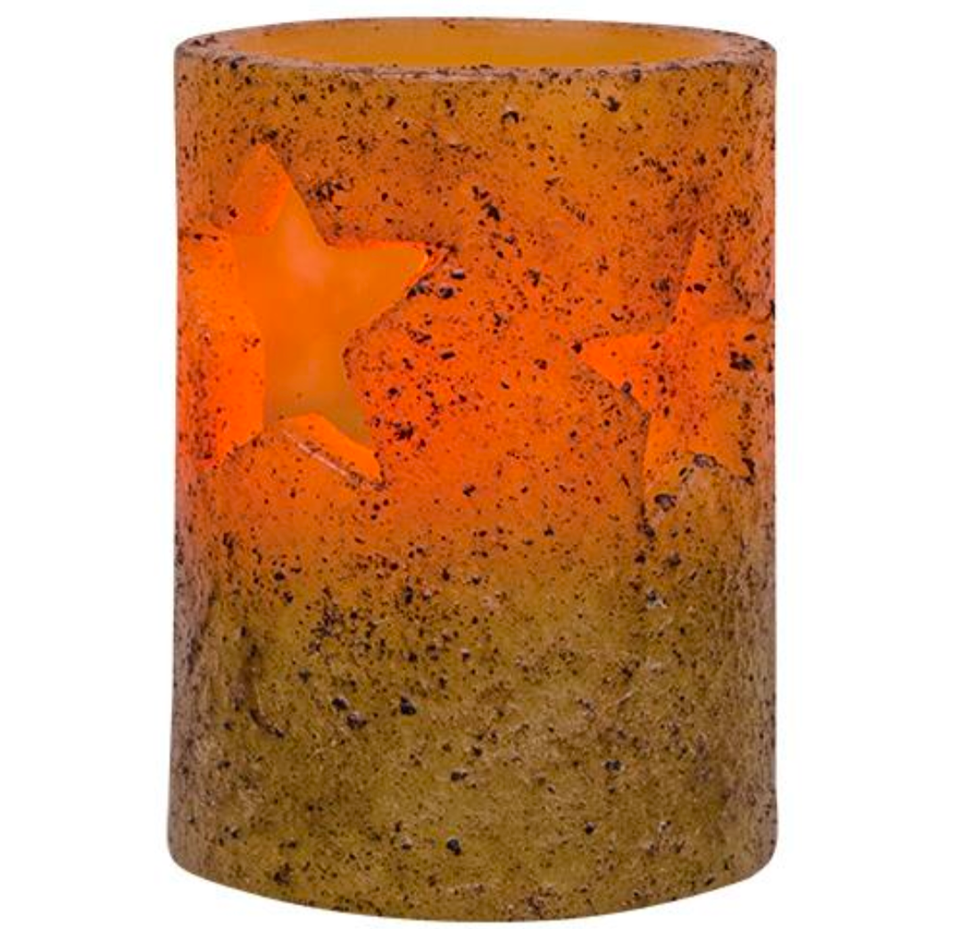 4" Burnt Ivory Star Cut-Out Timer Pillar Candle