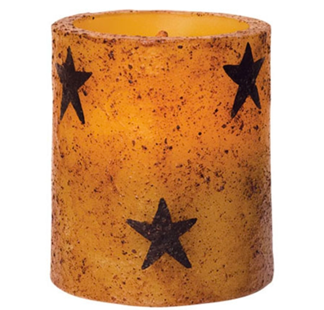 3-1/2" Burnt Mustard Star Timer Pillar Candle