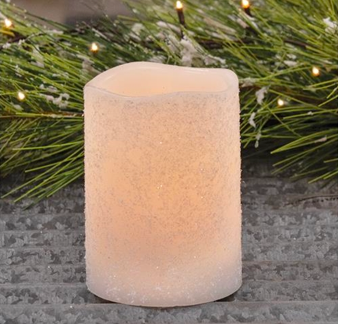 4" White Frosty Timer Pillar Candle