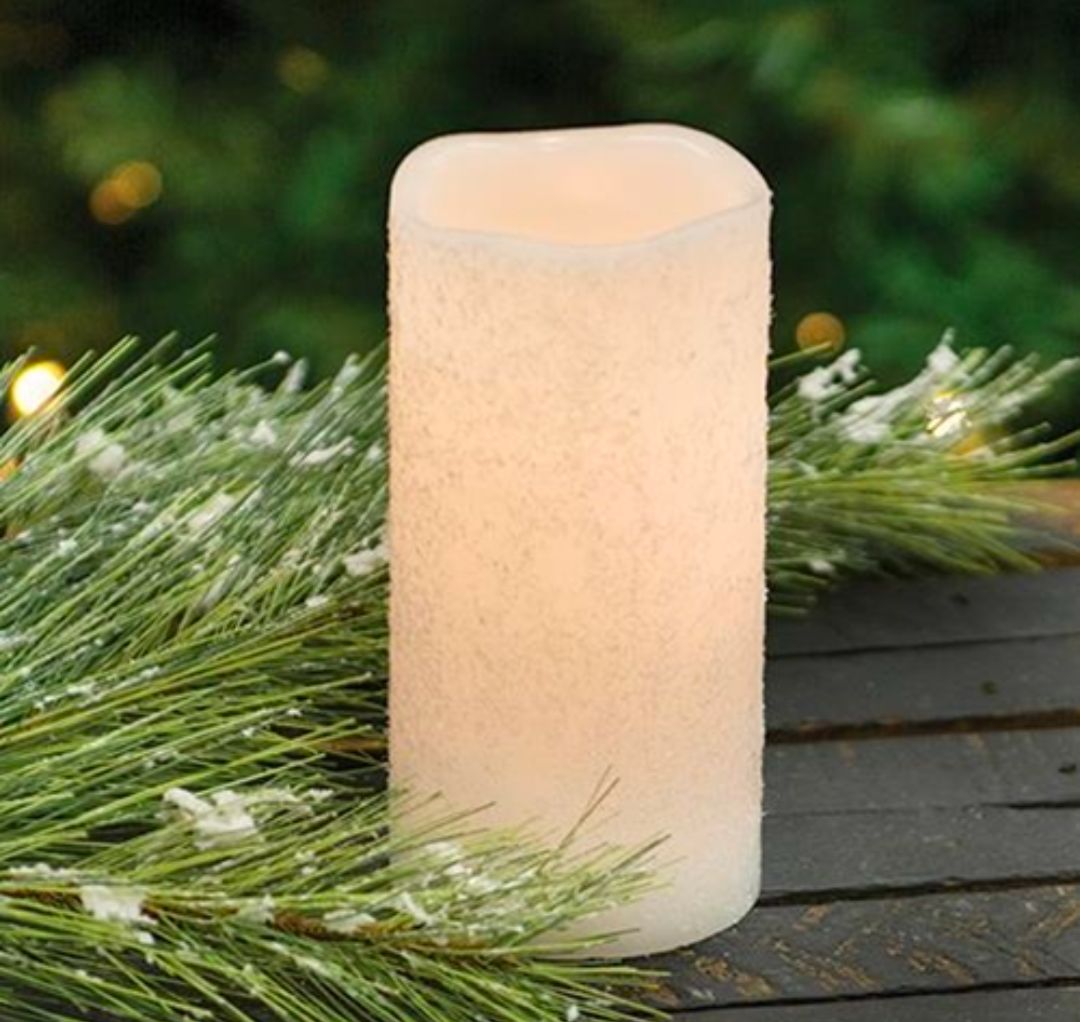 6" White Frosty Timer Pillar Candle
