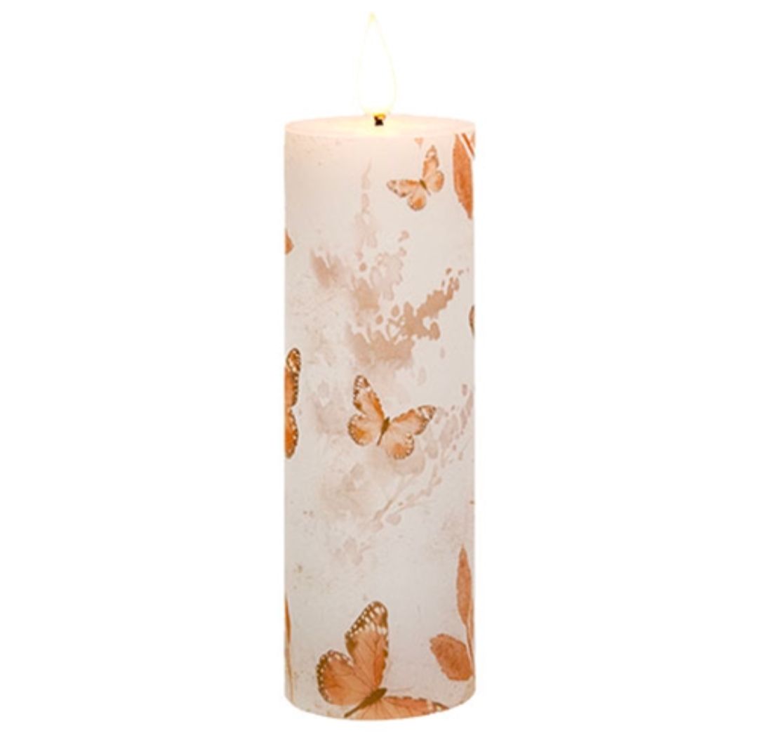 6" Apricot Breeze Butterfly Timer Pillar Candle