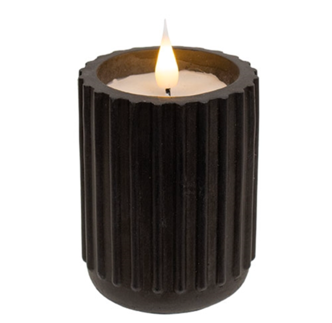 4" Black Fluted Pottery LED Candle