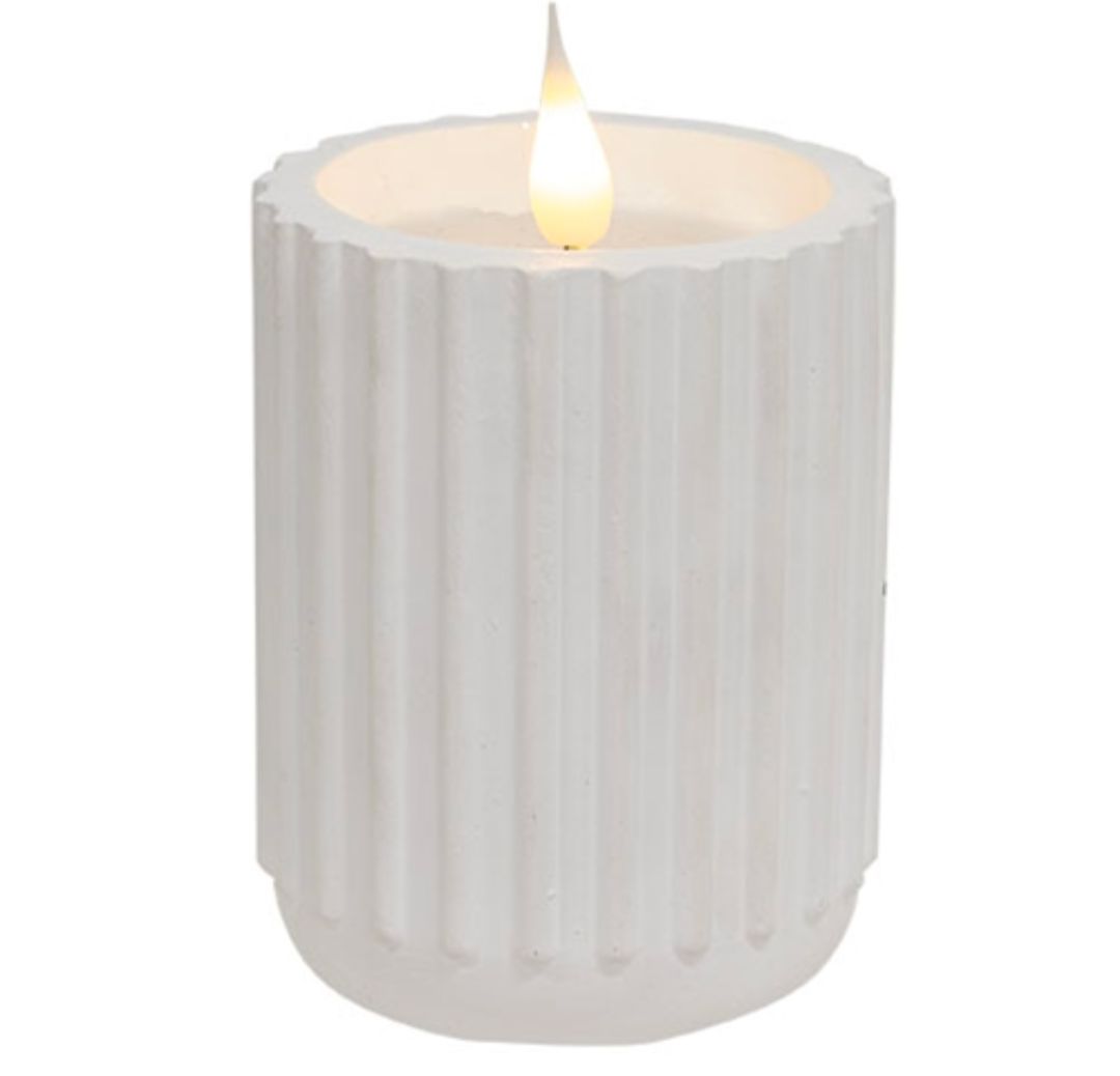4" White Fluted Pottery LED Candle