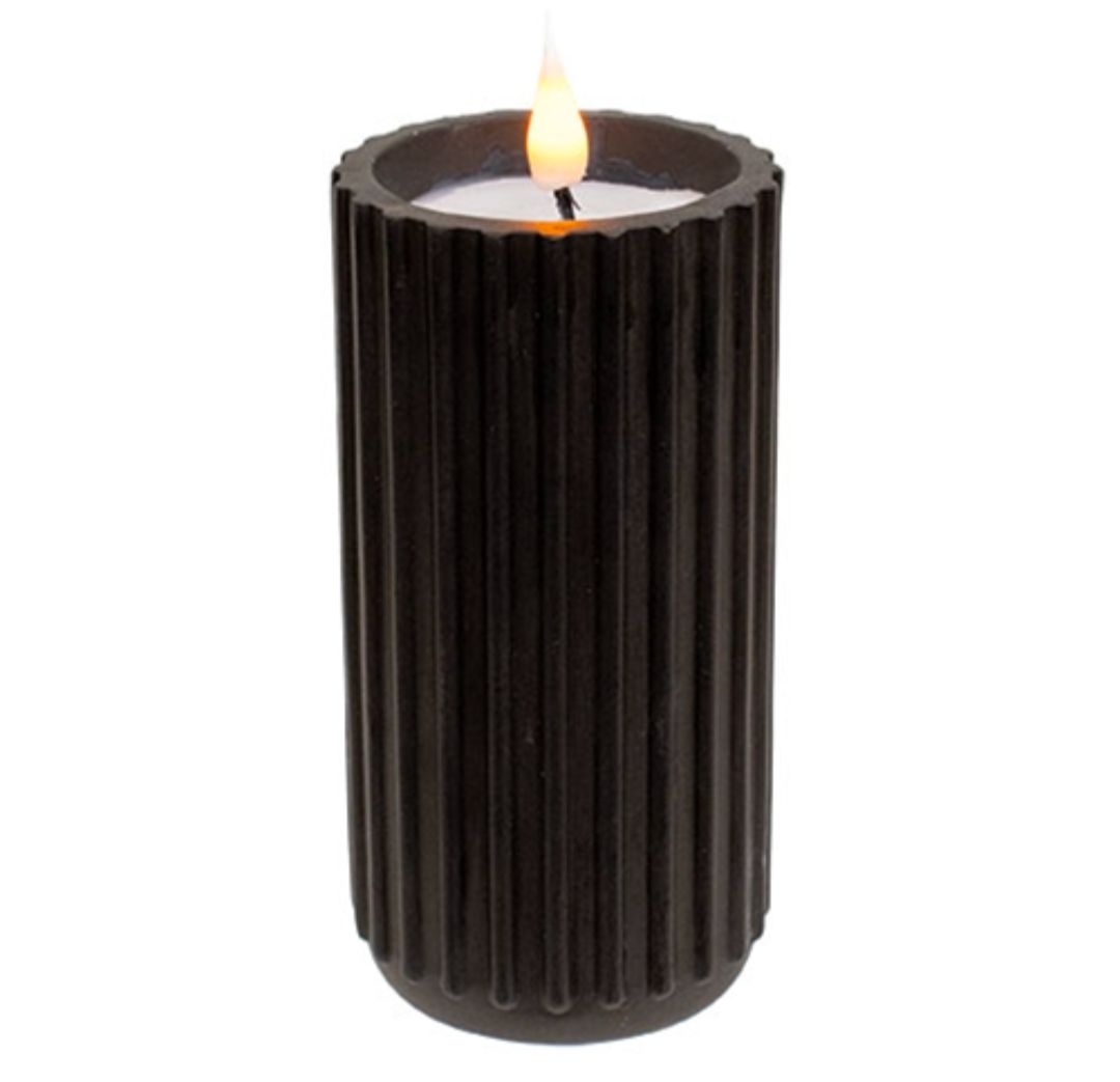 6" Black Fluted Pottery LED Candle