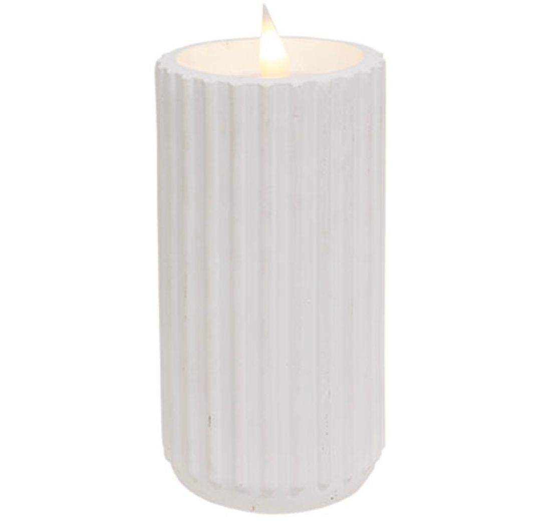 6" White Fluted Pottery LED Candle