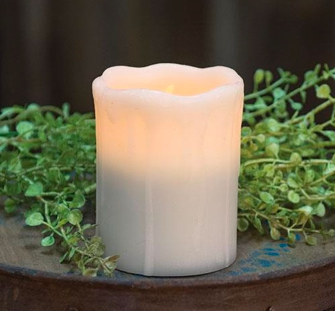 4" White Dripped Timer Pillar Candle