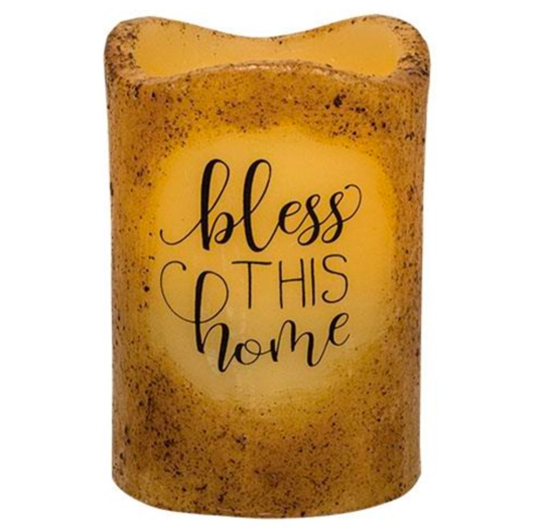 4" Bless this Home Timer Pillar Candle