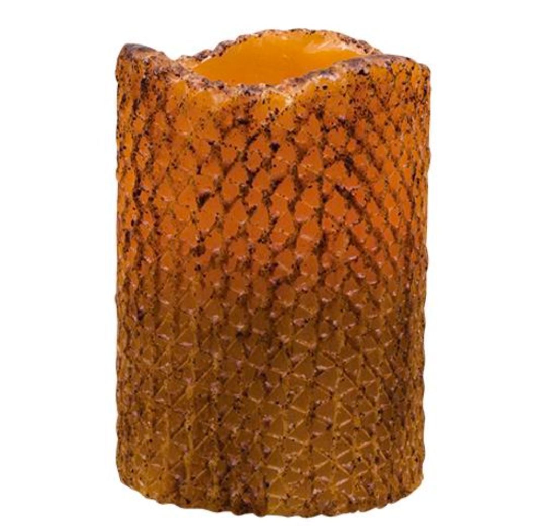 4" Burnt Mustard Honeycomb Timer Pillar Candle